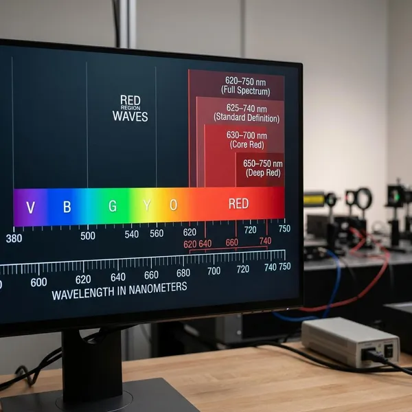 Why do red light wavelength ranges vary?